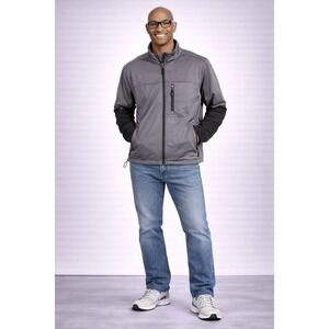 Swiss Tech Men's Softshell Jacket Size L Gray‎ Black Full Zip Outdoor Jacket